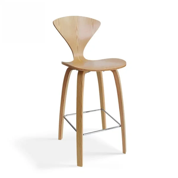 Tall Curved Back Wooden Bar Stool