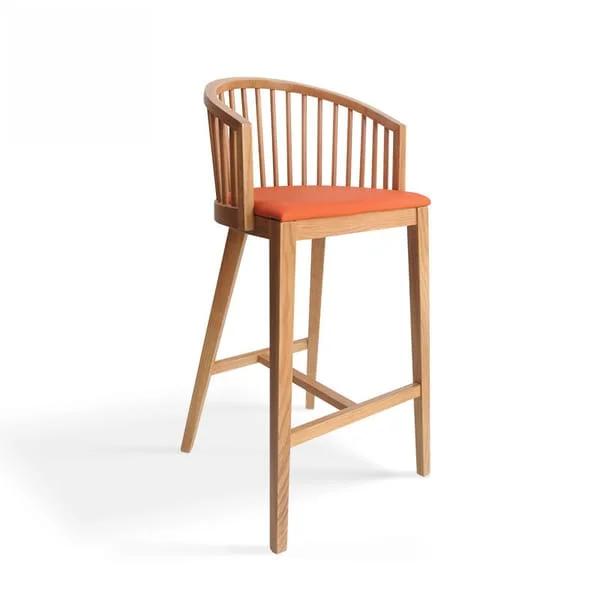 Industrial Style Wooden Seat Bar Stool