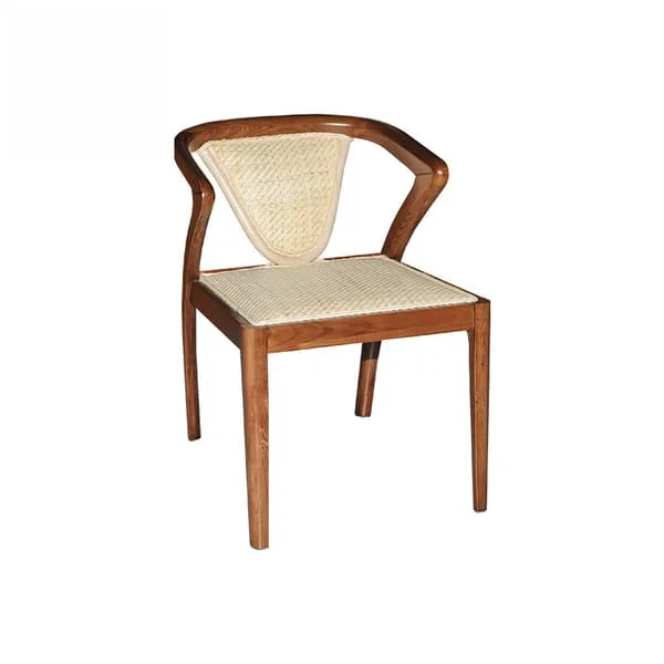 Rattan Detail Wood Dining Chair