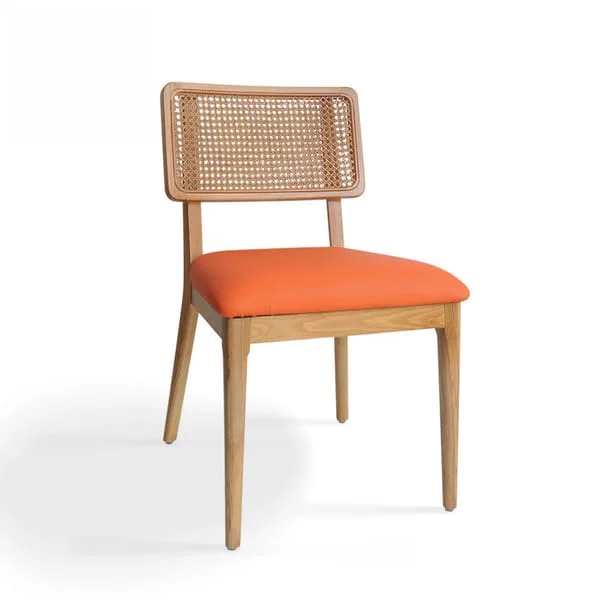Rattan Back Upholstered Dining Chair