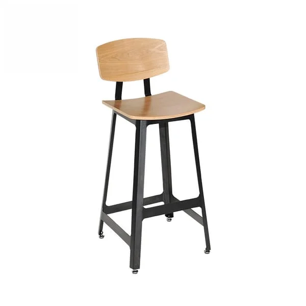 Rustic Wood & Black Metal Bar Stool