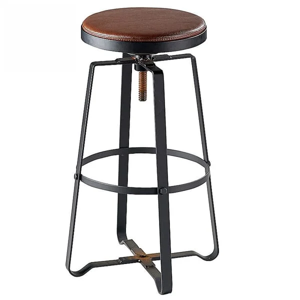 ndustrial Adjustable Swivel Barstool / Vintage Round Wood Top Bar Stool