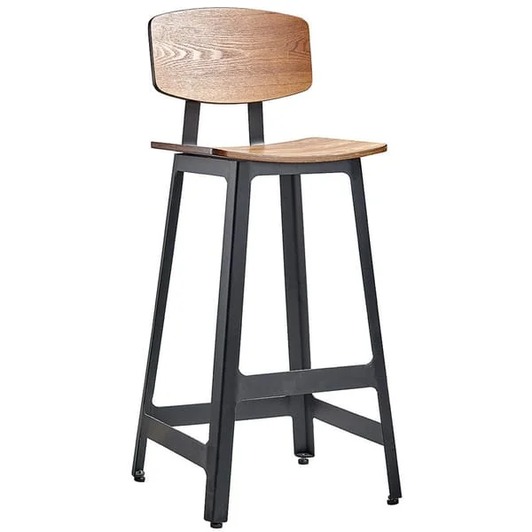 Industrial Metal Bar Stool with Wood Backrest and Seat