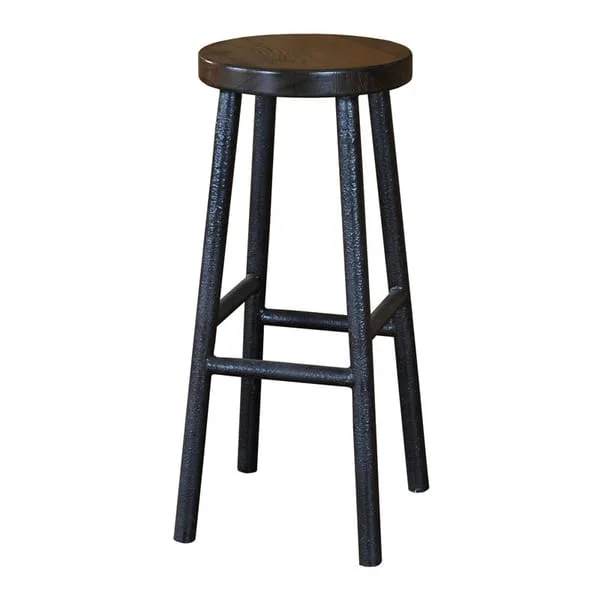 Rustic Industrial Round Wood Top Barstool