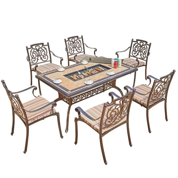Patio Dining Table with Inset Fire Feature and Chairs