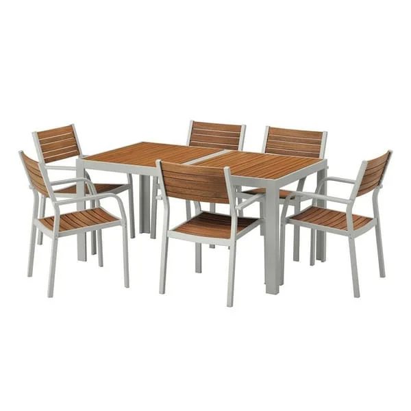 Rectangular Slatted Outdoor Restaurant Dining Set