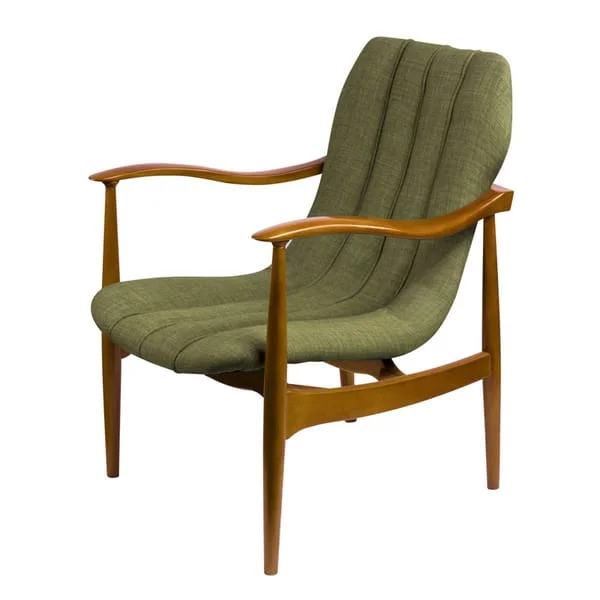 Green Channel-Back Lounge Chair with Curved Arms