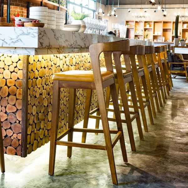 Bar Counter Seating with Tall Slat-Back Stools