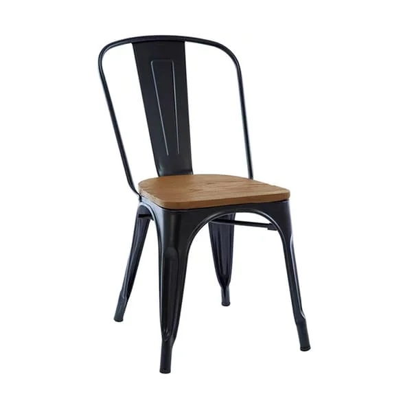 Black Industrial Café Chair with Brown Seat