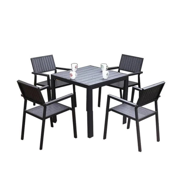 Black Square Slatted Patio Table and Armchair Set