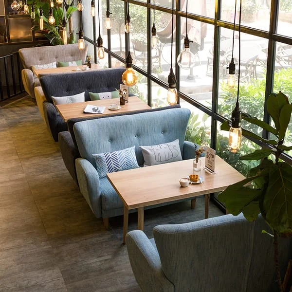 Blue Button-Back Café Sofa Seating
