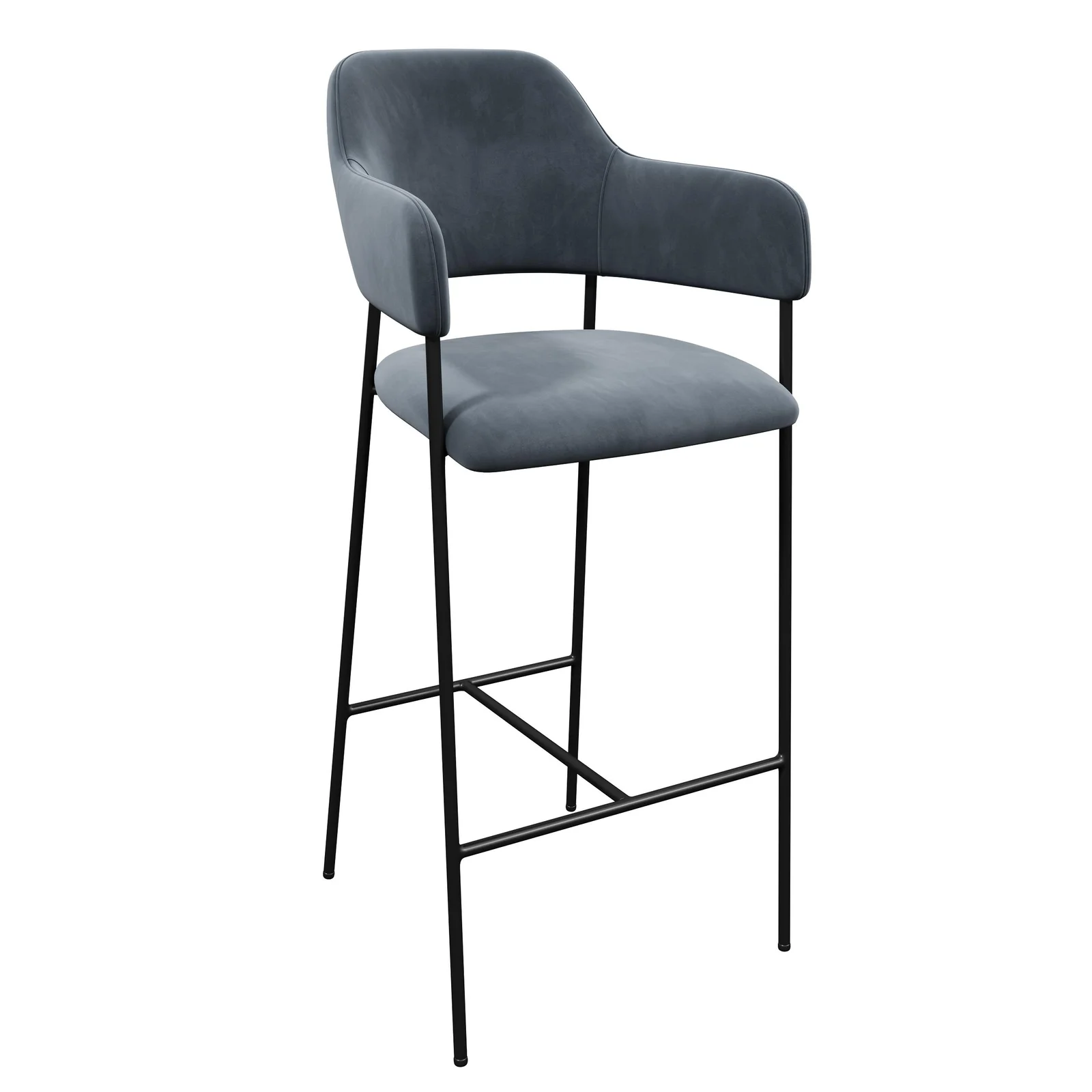 Blue Velvet Bar Stool with Armrests