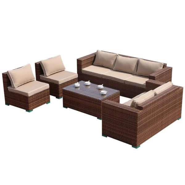 Brown Woven Patio Sofa and Armchair Set