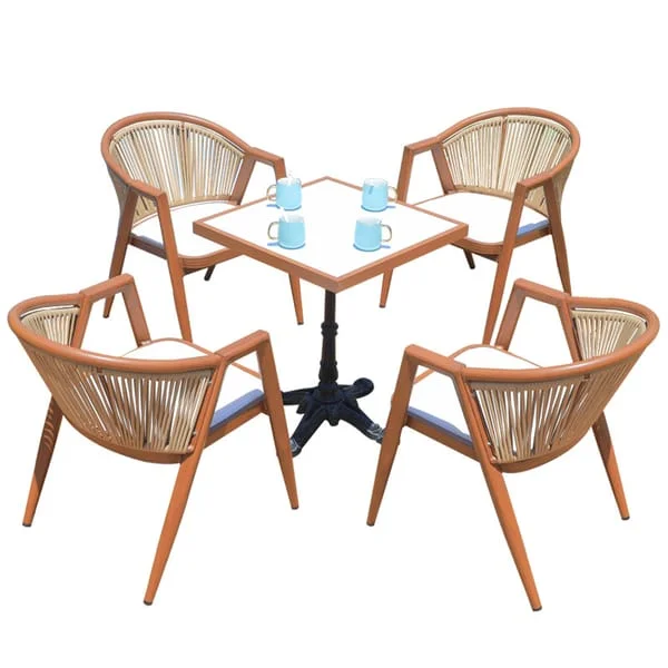 Square Pedestal Outdoor Dining Set with Radiating-Back Armchairs