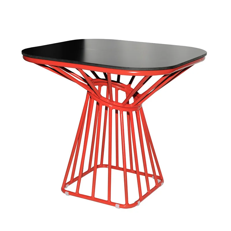 Rounded-Square Café Table with Red Cage Base
