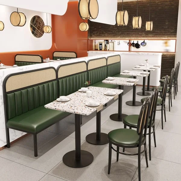 Channel-Back Banquette with Square Pedestal Table
