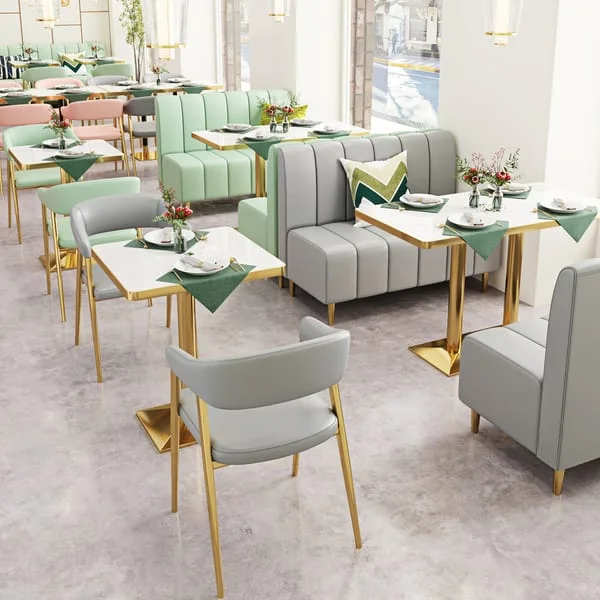 Channel-Back Restaurant Booths with Tables and Padded Chairs