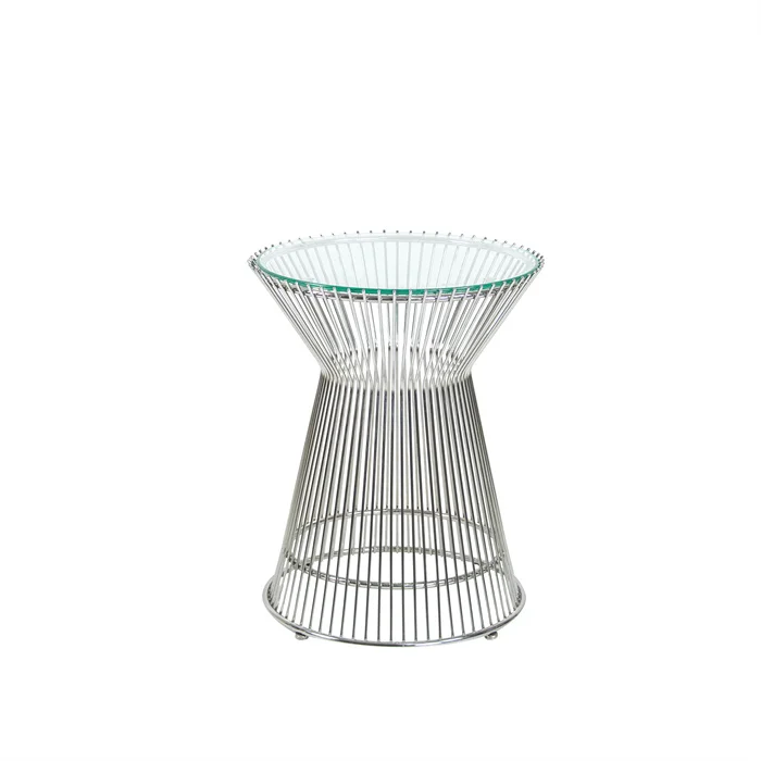 Clear-Top Side Table with Narrow Wire Pedestal