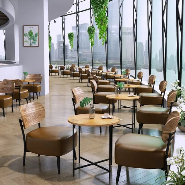 Round Café Table with Lounge Armchairs