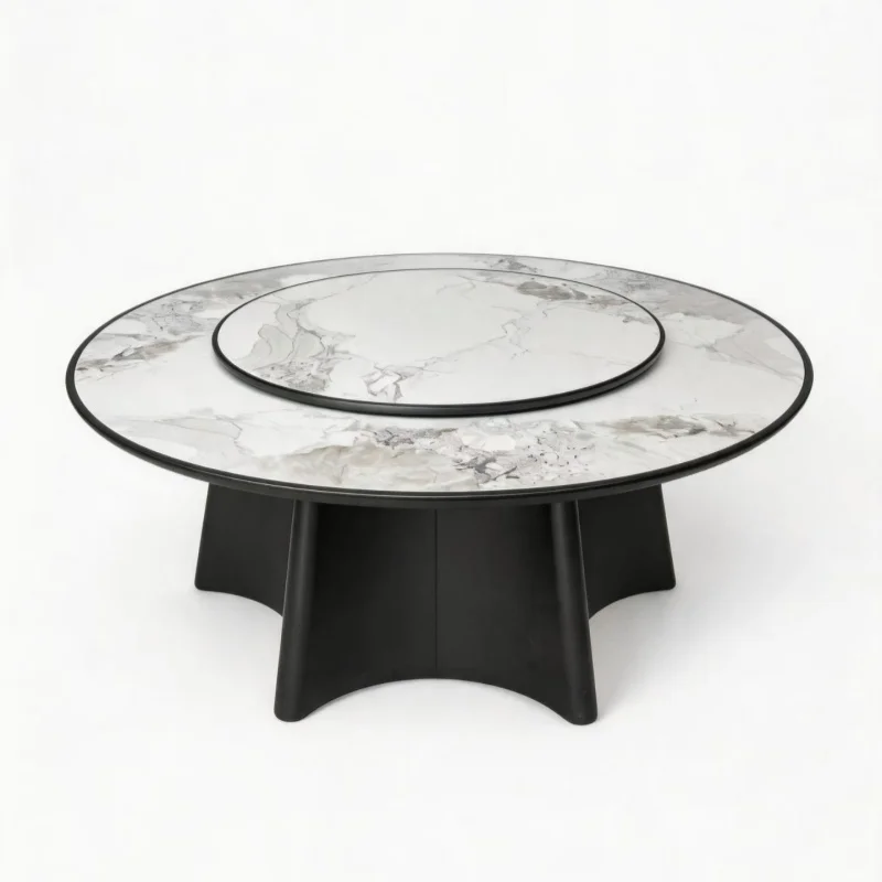 Contemporary Marble Top Lazy Susan Dining Table
