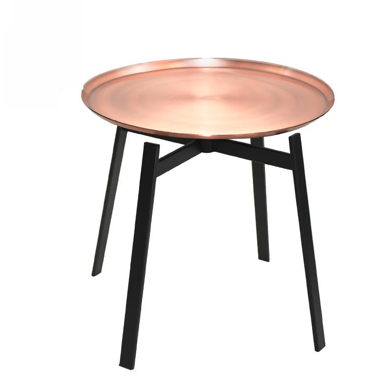 Copper-Tone Tray-Top Café Table with Black Legs