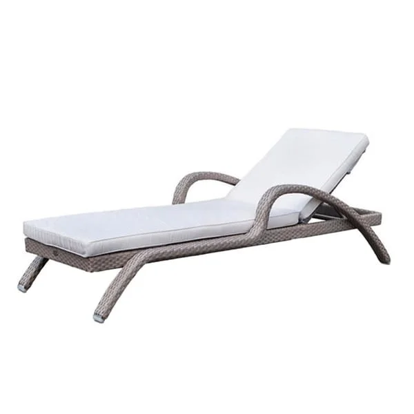 Curved-Arm Outdoor Lounger with White Cushion
