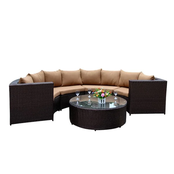 Curved Outdoor Sofa Set with Round Coffee Table