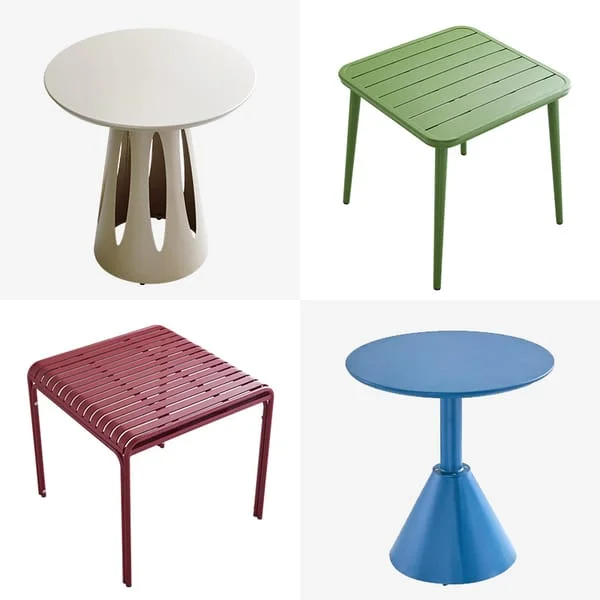 Colorful Slatted and Pedestal Patio Tables