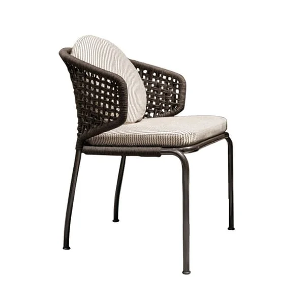 Dark Openwork-Back Patio Armchair with Seat Cushion
