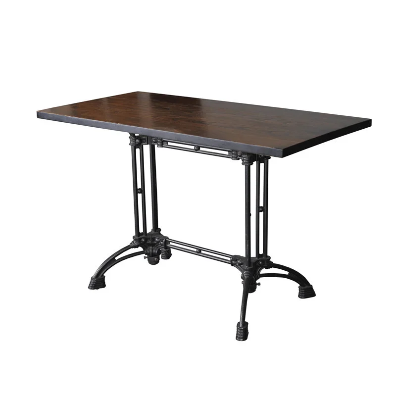 Dark Rectangular Bistro Table with Ornamental Twin Base