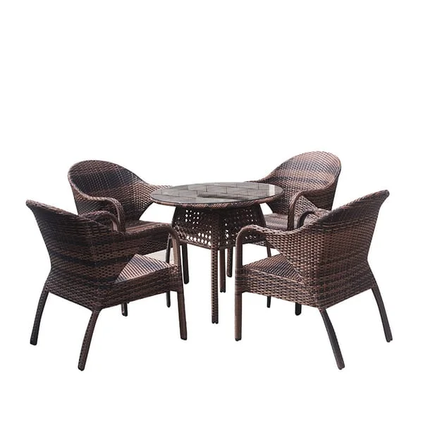 Dark Round Patio Dining Set with Woven Armchairs