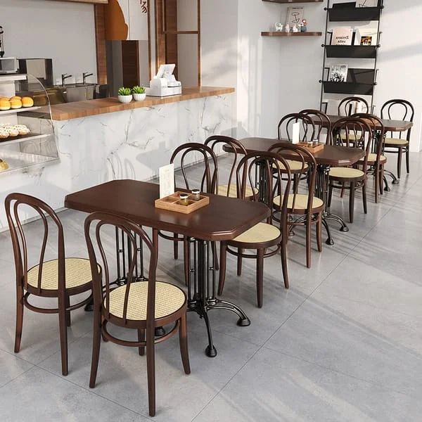 Dark Square Café Table with Rounded Loop-Back Chairs