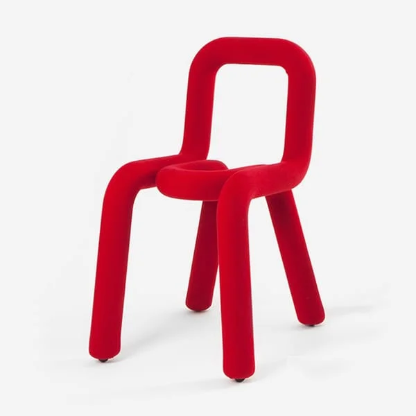 Red Sculptural Café Chair with Open Rectangular Back