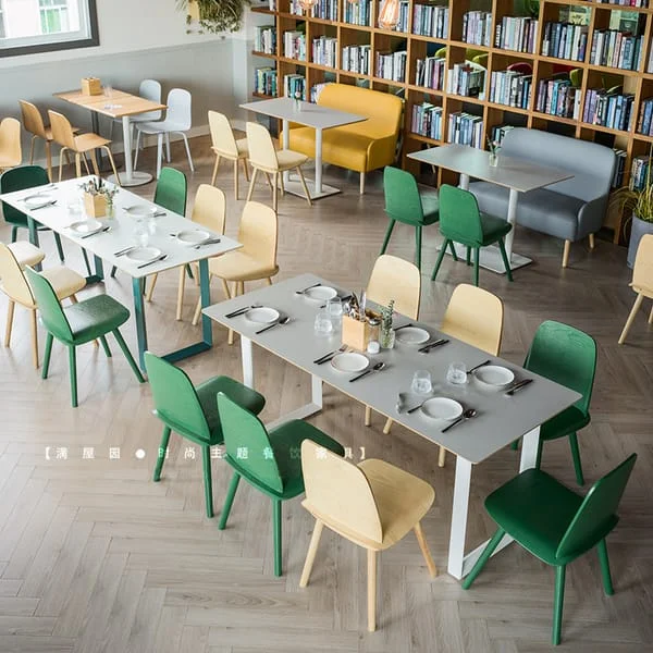 Square Café Table with Rounded Two-Tone Chairs