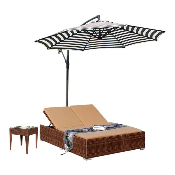 Double Patio Sunbed with Striped Cantilever Parasol