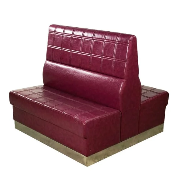 Double-Sided Burgundy Grid-Stitched Restaurant Booth