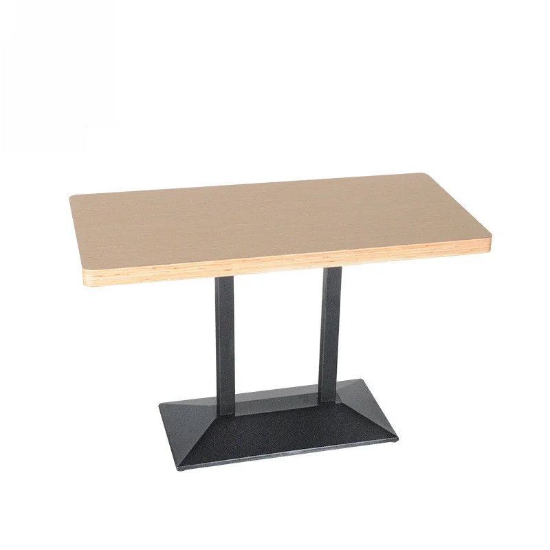 Rectangular Beige-Top Dining Table with Twin-Column Base