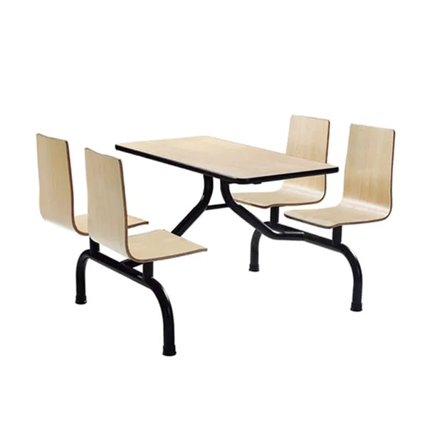 Four-Seat Cafeteria Table with Attached Chairs