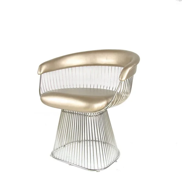 Gold-Tone Barrel-Back Dining Chair with Wire Pedestal