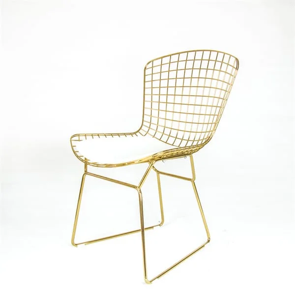 Gold-Tone Grid Dining Chair with Sled Base