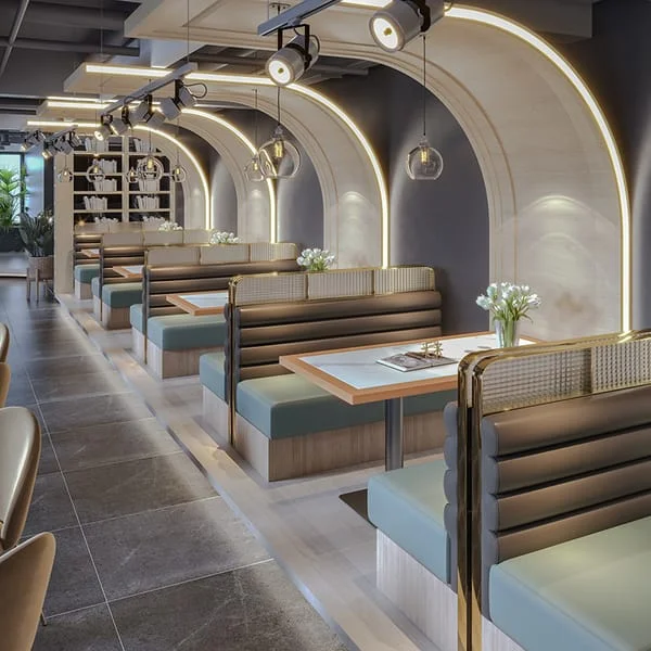 Horizontal-Channel Restaurant Booth with Dining Table