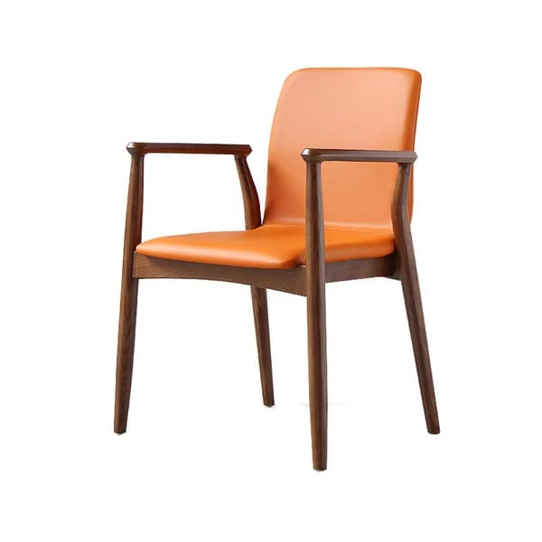 Orange Upholstered Dining Armchair with Straight Dark Frame