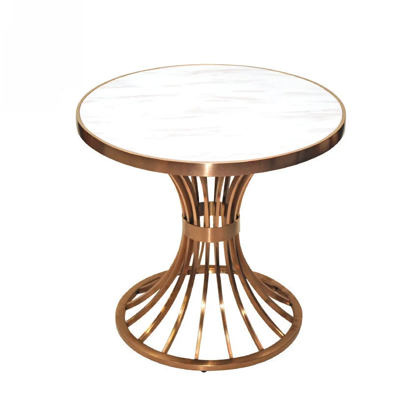 Round White-Top Dining Table with Open Hourglass Base