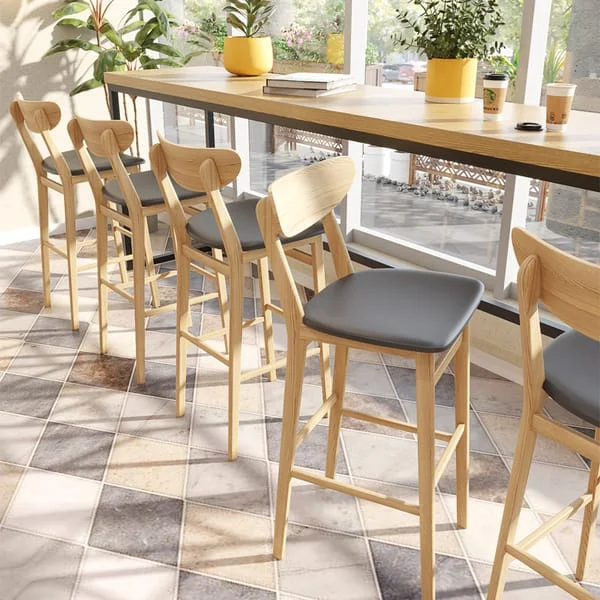 Long Bar Table with Cushioned Stools