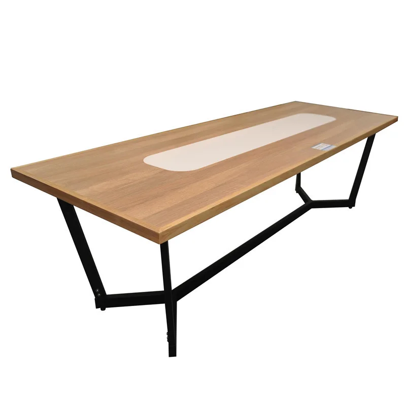 Long Café Table with Inset Center Panel and Angled Legs