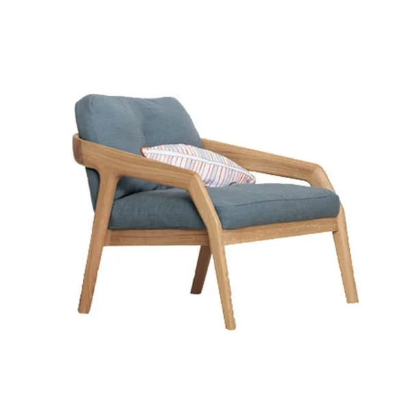 Low Lounge Armchair with Blue Cushions