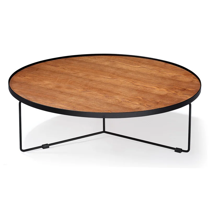 Low Round Coffee Table with Black Wire Base