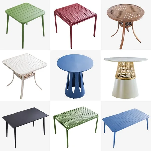 Colorful Patio Dining Tables in Mixed Shapes