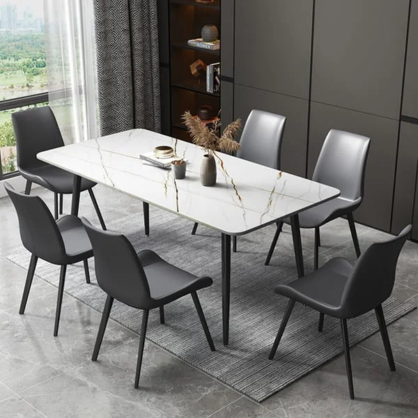 Rectangular Dining Table with Upholstered Restaurant Chairs