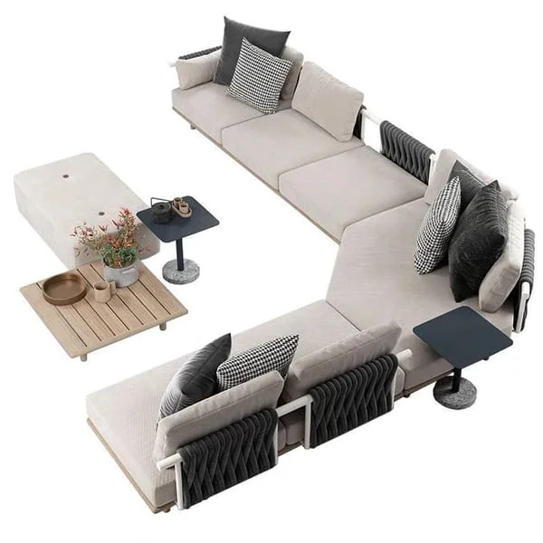 Modular Patio Sectional Set with Slatted Coffee Table
